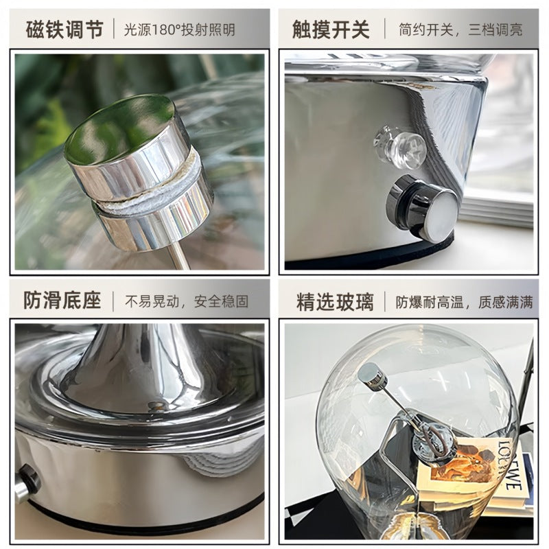 Glass table lamp Cafe restaurant Dormitory bedroom light luxury high sense bed led decorative table lamp